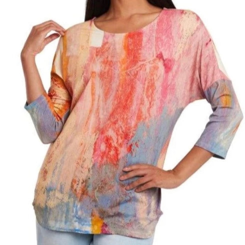 Claire Desjardins Just For Them Womens Print Tunic 3/4 Dolmen Sleeve Top XXL NEW